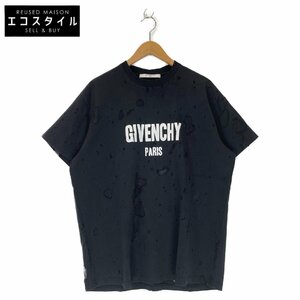 GIVENCHY ジバンシィ 黒 デストロイ加工 ロゴ Tシャツ ブラック S トップス コットン メンズ 中古