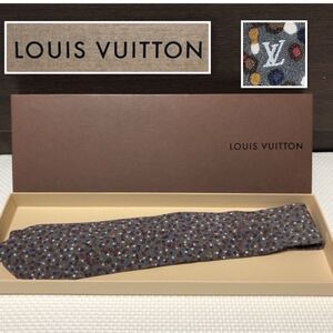 ■極美品■LOUIS VUITTON ルイヴィトン　ペインテッドドット　ネクタイ　総柄　シルク100% グレー×マルチカラー　イタリア製　箱付き