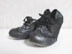 イレギュラーチョイス Irregular Choice 異素材 パンプス レースアップ 黒系 38 約23.5cm irmri hj990