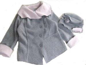 bdf:【新品】ニーマンマーカス●Mack and co●フリースコート＋帽子セット～HEATER GREY W/PINK INNER～110（表記 5）