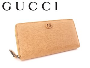 15万新品◆GUCCI グッチ GGマーモント ローズベージュラウンドジップ長財布 1円