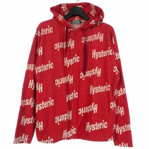 ヒステリックグラマー HYSTERIC GLAMOUR SLANTED LOGO 総柄 ジップアップ パーカー スウェット L レッド 赤 02241CF04 メンズ