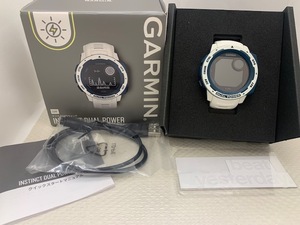 ☆1円スタート☆　GARMIN ガーミン INSTINCT DUAL POWER SURF EDITION 腕時計 デジタル　ホワイト ブルー　現状品 ◆27929