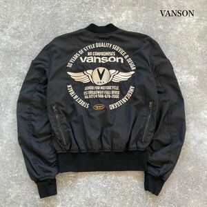 【VANSON】バンソン ナイロンジャケット ブルゾン ワッペン 刺繍 レザーパッチ メッシュ裏地 フライトジャケット バイカー (L)