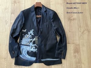 新品サンプル ARTISAN MEN アルチザン メン 一部店舗限定品 シルク100% 和プリント ジャケット 09ネイビー Mサイズ 90JA14 定価93,500円