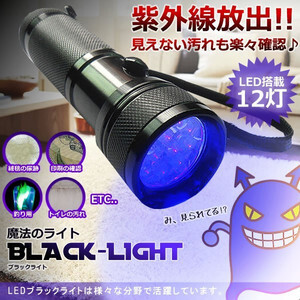 （送料無料メール便）29⑫　LED ブラックライト 12灯　紫外線放出!!見えない汚れも楽々確認♪　用途いろいろ　コンパクト　TEC-SHILI01D