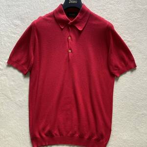 【良品】 JOHN SMEDLEY ニット ポロシャツ 半袖 シーアイランドコットン 赤 Mサイズ メンズ ジョンスメドレー