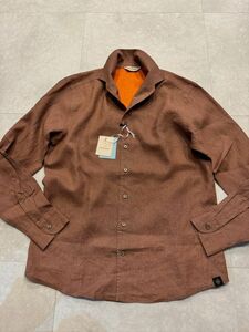 4879】新品4.0万【GRAN SASSO / グランサッソ　50　春夏　イタリアンカラー　麻100％　リネンシャツ　ロングスリーブ】マローネ