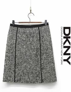 B330/美品 DKNY ツイード 台形スカート パイピング アルパカ混 2 M 白 黒