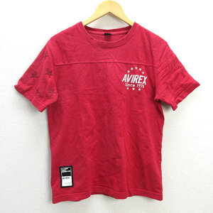 z■アヴィレックス/AVIREX 刺繍Tシャツ【M】赤/men