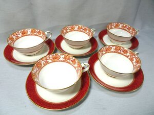 Noritake/ノリタケ ◇Bone China/ボーンチャイナ 4625 金彩 赤絵 カップ&ソーサー5客 食器 皿 キッチン