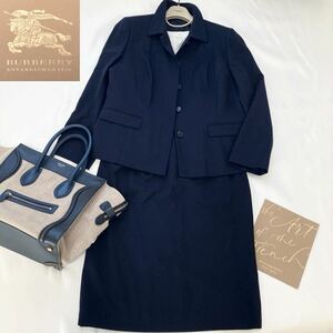 ★大きいサイズ★美品★バーバリー BURBERRY 15号/46/XL-3L 正統派☆濃紺ジャケット&スカートセットアップスーツ 通勤 学校見学 受験説明会