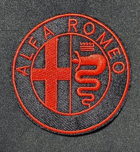 ★ Alfa Romeo アルファロメオ 刺繍ワッペン 70mm BLK/RED 黒赤 裏糊付 アイロン接着★