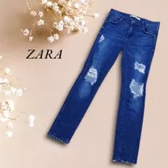 ZARA　ザラ　デニム　ジーンズ　ダメージデニム　ストレッチ　USA02