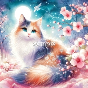 A3 350dpi 三毛猫 水彩 オリジナル絵イラスト著作権フリー画像素材 46P Cat watercolor calico Original picture image material