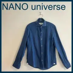 NANO universe ナノユニバース シャツ 長袖 ネイビー青 麻 リネン