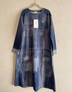 新品 tsumori chisato SLEEP ＊ ツモリチサト 長袖 ルームウェア ワンピース デニム風プリント ＊ワコール