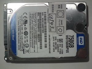 WD Blue　WD7500BPVX　750GB　2.5インチHDD　SATA　②