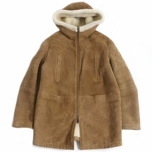 良品□2019年製 SAINT LAURENT PARIS/サンローランパリ 573418 フーデッド ムートンコート/ジャケット キャメル 46 イタリア製 正規品