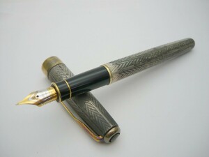 1000円スタート 万年筆 PARKER パーカー SONNET ソネット プルミエ フジェール ペン先18K 750 F刻印 シルバー×ゴールド 筆記用具 5 G10012