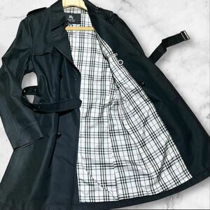 英国紳士の憧れ!!!希少Lサイズ!!!【バーバリーブラックレーベル BURBERRY BLACK LABEL 】美品◎ベルト付き トレンチコート ノバチェック 黒