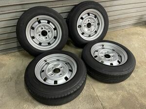 鉄チン　加工ホイール　テッチン　12インチ　PCD100 ハブ径59mm 145/70R12 中古タイヤ　引っ張り　深リム　5.5j＋28 4本