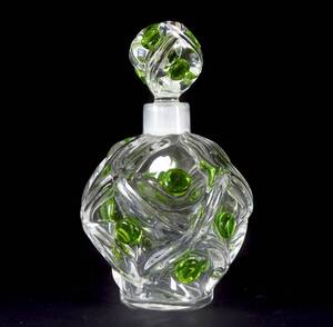 【SAKURAYA】資産家整理品 LALIQUE ラリック Floride 香水瓶 パフュームボトル フレグランスボトル グリーン ドット 西洋美術 高さ15.5cm