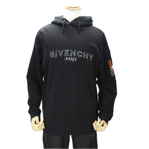 ジバンシィ GIVENCHY パーカー BMJ08V3 プルオーバー フーディー ブラック 黒 コットン #S ロゴ 安全ピン メンズ 中古