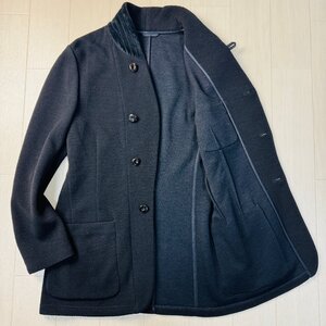 未使用並/46 M相当★アルマーニ/GIORGIO ARMANI 立体凹凸 ワッフルニット ショールカラー ジャケット コート ストレッチウール メンズ 黒