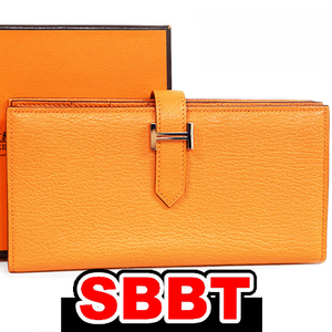 エルメス　ベアンスフレ　オレンジ　シェーブル　S金具 □R刻印　ベアン シルバー金具 Orange 長財布 HERMES 本物 未使用 sbbt