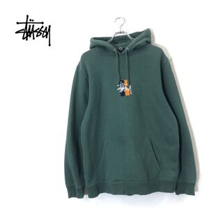 1I1022-N◆ stussy ステューシー パーカー フーディー スウェット生地 ロゴ 厚手 大きめ ◆ sizeXL グリーン 緑 コットン ポリ 混紡