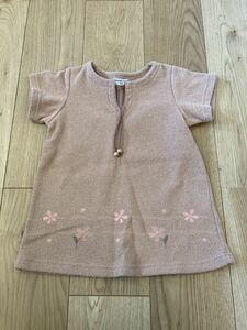 美品　BRANSHESブランシェス　半袖ワンピース100㎝　ベージュ　お花模様　女の子　ベビーキッズ　出産準備　子供服ベビー服　