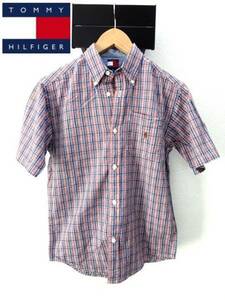 90ｓ■フラッグタグ■美品■TOMMY HILFIGER：トミーヒルフィガー■チェック柄 半袖ボタンダウンシャツ■Msize■ロゴ刺繍入り■90年代