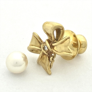 ミキモト MIKIMOTO リボンモチーフ ブローチ K18YG パール イエローゴールド 約 2.6g アクセサリー