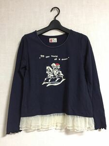 ★パラビオン★長袖　Ｔシャツ　カットソー　裾レース★紺★ParAvion