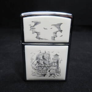 絶版/ヴィンテージ Zippo ジッポー 中古 1989年製造 スクリムショー 捕鯨船と灯台 0817A