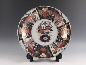 ◇堂◇古伊万里 金彩 色絵 花籠手 大飾皿 41cm 無傷完品 江戸元禄 50kw236