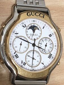 不動 GUCCI 8300 腕時計 クォーツ ムーンフェイズ クロノグラフ アナログ グッチ QZ トリプルカレンダー ホワイト文字盤 