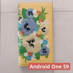 匿名配送⭐️Android One S9 スマホケース 手帳型 パンジー刺繍