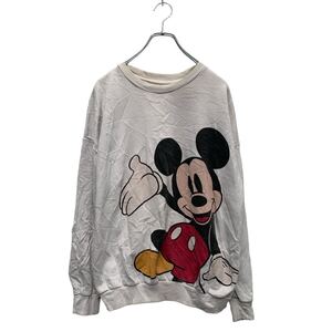 Bershka Disney キャラクター プリントスウェット トレーナー L レディース ホワイト 裏パイル ミッキー 古着卸 アメリカ仕入 a605-7115