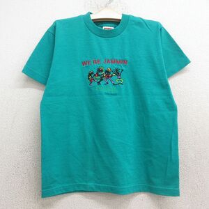 【30%OFF】古着 フルーツオブザルーム 半袖 ビンテージ Tシャツ キッズ ボーイズ 子供服 90s JAMMIN 刺繍 クルーネック 緑 グリーン 24 3OF