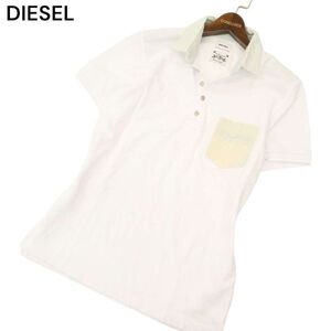 DIESEL ディーゼル 春夏 デニム切替★ 半袖 鹿の子 ポロシャツ Sz.M　メンズ 白　C4T04390_5#A