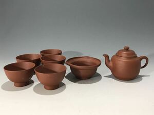 コレクター旧蔵品 朱泥急須 煎茶碗セット 在銘 煎茶道具 時代物 