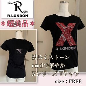 ★着用浅【超美品】クールで華やか！Xシリーズ《R-LONDON》上質★鹿子トップス　アールロンドン　快適素材　フリー　煌めきストーン