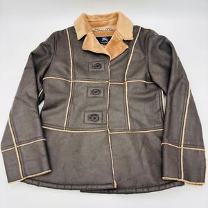 【1円スタート】BURBERRY バーバリー フェイクレザーコート キッズ size150A シープスキン風 子供服 ノバチェック 裏起毛 アウター 古着 DM