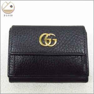 ★着物10★ 1円 GUCCI グッチ GG レザー コンパクト 三つ折り財布 黒 レディース 52377 2184 ブランド品 [同梱可] ☆☆☆☆☆