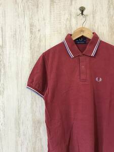 745☆【英国 イングランド製 渕ラインポロシャツ】FRED PERRY フレッドペリー えんじ