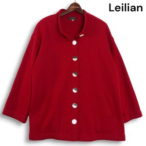 イタリア製★ Leilian レリアン 秋冬 ウール100%♪ ニット カーディガン ジャケット Sz.48　レディース 大きいサイズ　K4T01826_B#N