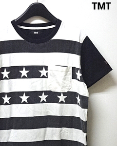 M【TMT S/SL SOFT JERSEY STAR BORDER TCS-S1711 BLACK T.M.T. ティーエムティー TMT Tシャツ ポケット ボーダー スター 星】