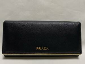 PRADA ◆ プラダ ◇ サフィアーノレザー 二つ折り 長財布 ウォレット ブラック 黒 ゴールド金具 レディース メンズ